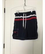 Merona Mens Medium Blue Striped Colorblock Swim Trunks Board Shorts with... - £35.56 GBP