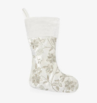 Sferra Allegria Ivory Christmas Stocking Silver Velvet Poinsettia Embroidery NEW - £43.96 GBP