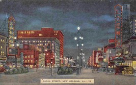 Canal Street Night Loews Theater New Orleans Louisiana 1940s linen postcard - £5.07 GBP