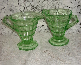 Indiana Glass- Tea Room Open Sugar Bowl &amp; Creamer-Green-1920&#39;s - £31.32 GBP