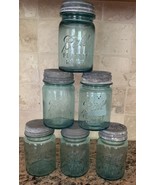 Lot of 6 Vintage Ball Perfect Mason Jars BLUE PINTS With Ball Zinc Lids - €51,58 EUR