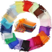 100 Organza Gift Bags Jewelry Drawstring Sack Sheer Party Favors Assorted Bulk - £12.82 GBP