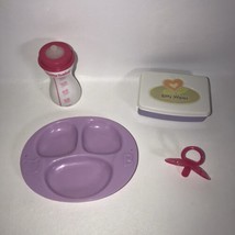 American Girl Bitty Baby LOT - Wipes, Bottle, Plate & Pacifier Accessories  - £23.59 GBP