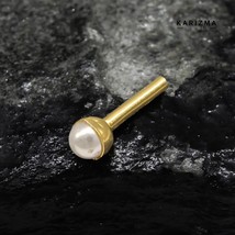 Winzig 14K Echt Gold Indisch Damen Süß Perle Nasenstecker Nasen Ring Push Pin - £21.09 GBP