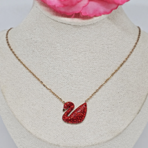 Red Crystal Pave Swan Pendant Rose Gold Tone Chain Necklace - $17.95