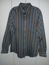 ROUNDTREE &amp; YORKE CLASSICS MEN&#39;S LS STRIPED COTTON/POLY SHIRT-M-WORN ONCE - $14.01