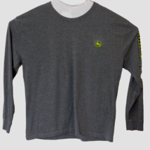 John Deere Mens Long Sleeve Gray T Shirt with Printing Along Left Sleeve... - $18.76