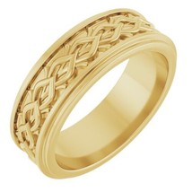 14K Yellow Gold 7.5 mm Patterned Wedding Band Size 10 - £1,297.35 GBP