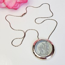 Vintage Etched Glass Cupid Cameo Pendant Silver Tone Chain Necklace - £19.23 GBP