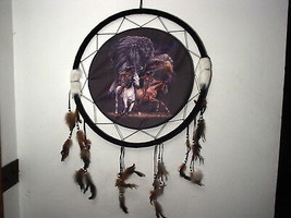 DREAMCATCHER WITH A PICTURE OF INDIANS RIDING HORSES EAGLE CHIEF - $29.59
