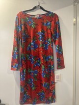 LULAROE LLR DEBBIE SIZE SMALL RED DRESS WITH BLUE FLOWERS #720 - £29.85 GBP