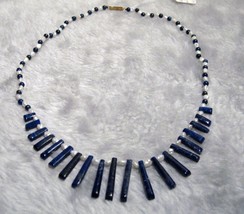 ESTATE Handcraft gemstone Lapis /pearl EGYPTIAN necklace/cho - £19.03 GBP