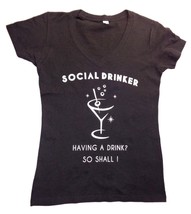 Social Drinker Black Short Sleeve V Neck Tee Shirt Womens Size Small / M... - £15.73 GBP