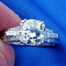 Earth mined Diamond European cut Deco Engagement Ring Vintage Platinum Solitaire - $23,745.25