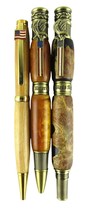 God Bless America Lathed Spun Wood Fountain Twist Pen Brown Used Set of 3 - $18.76