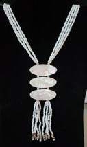 Mother of Pearl White Seed Bead 4 Strand Tassel Matinee Necklace 26&quot; - £12.57 GBP
