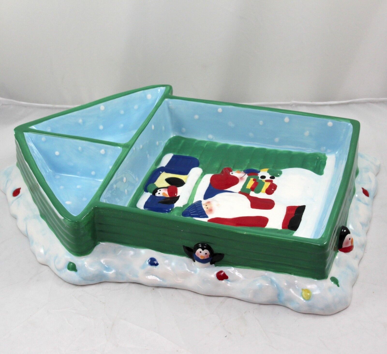 Chip Dip Set Elements Penguin Snowman Santa Christmas Ceramic  Xmas - $12.73