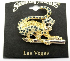 Goldtone Monkey Brooch with Gold and Aqua Rhinestones New Las Vegas - £7.06 GBP