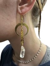 Crescent Moon Boho Raw Quartz Crystal Earrings - £8.79 GBP