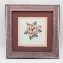 Vintage Cross Stitch Pink Rose Framed - $80.04
