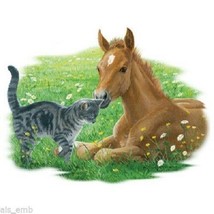 Foal &amp; Kitten Horse HEAT PRESS TRANSFER for T Shirt Sweatshirt Tote Fabr... - $6.50