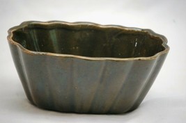 Old Vintage Art Pottery Olive Green Ribbed Planter Window Sill Garden Decor - £11.86 GBP