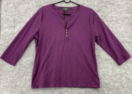 LRL Lauren Jeans Co Womens Henley Shirt XL Purple V-Neck Regular Fit Cotton - £14.02 GBP