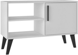 White Mid Century 3 Shelf Living Room Tv Stand From Manhattan Comfort. - £96.66 GBP