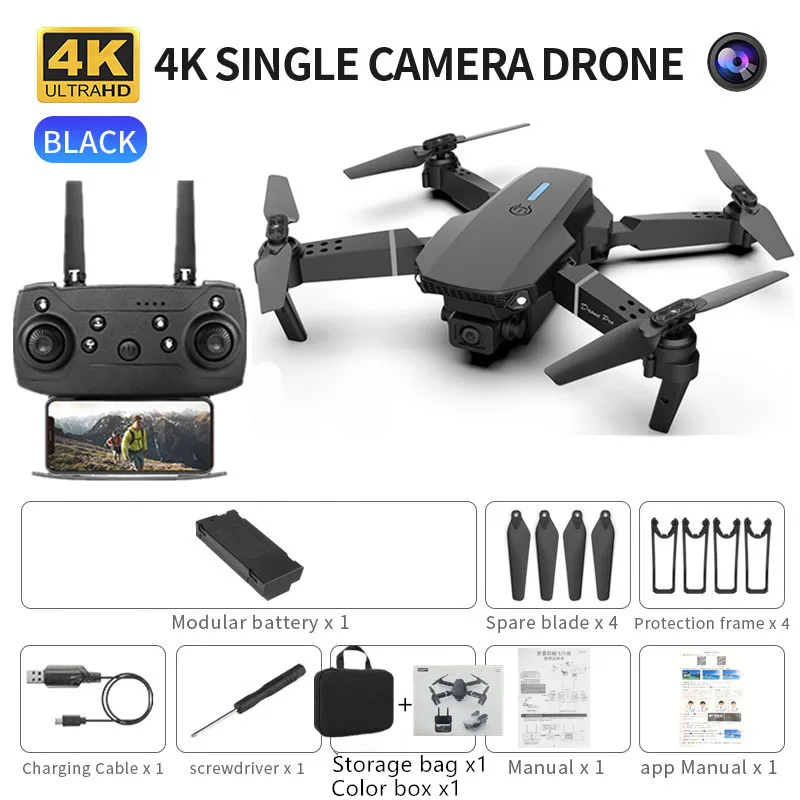  Mini E88 Drone, 4K HD Camera, WiFi FPV, Folding RC Quadcopter (Monochor... - $46.00