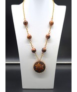 Vintage Double Sided Hand Burned Design Wood Medallion Pendant Necklace - $28.05 CAD