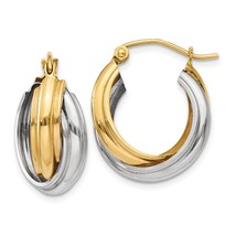14K Two Tone Gold Double Hoop Earrings Ear Jewelry 19mm x 9mm - £168.11 GBP