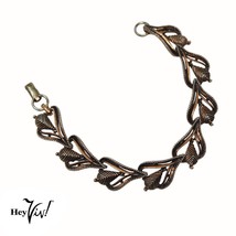 Vintage Signed Star Copper Color Metal Textured Leaf Bracelet 7 1/2&quot; - H... - £22.38 GBP