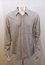 Geoffery Beene 16.5  34/35 Brown Striped Long Sleeve Single Pocket Shirt - £9.40 GBP