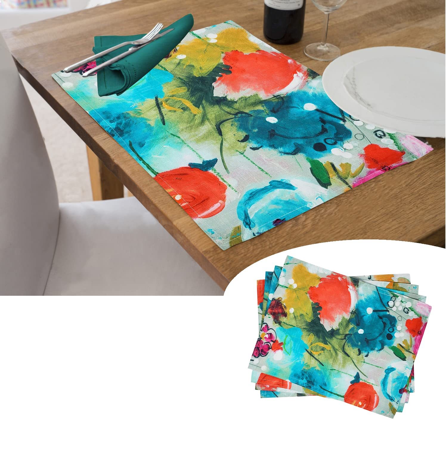Primary image for KOVOT Floral Placemat Set of 8 for Indoor or Outdoor Dining | Summer Spring Fall
