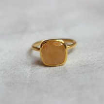 Solid 925 Sterling silver Gold Plated Orange Moonstone Handmade Ring For women - £59.32 GBP