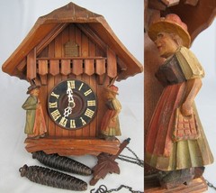 Vintage Cuckoo Clock Germany Black Forest 1970&#39;s Gm Angem Figures Chalet - £154.64 GBP