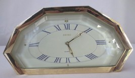 Vintage Seiko Clock Solid Brass w/ Thick Beveled Glass Quartz Japan QSG236G RARE - £99.68 GBP