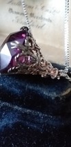 Antique Vintage Victorian 1890-s Purple Glass Silver Pendant on 18 inch ... - $108.90