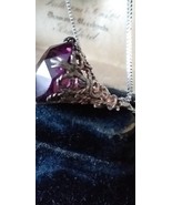Antique Vintage Victorian 1890-s Purple Glass Silver Pendant on 18 inch ... - $149.25 CAD