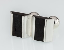 Fenwick &amp; Marins Argent Foncé Grain Bois Boutons Manchette - €179,08 EUR