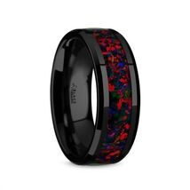 Men's Black Ceramic Wedding Band 8mm-Polished Beveled Edges w/ Black Opa... - $150.00