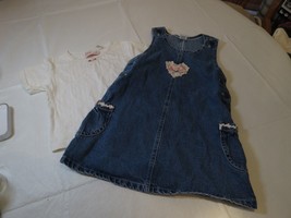 Sweet Innocence 4T overall set shirt spring heart denim Girl&#39;s youth dre... - £9.02 GBP