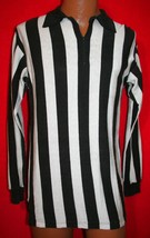 Vintage SOCCER SPORT SUPPLY CO Black &amp; White Stripe Referee JERSEY SHIRT L - £70.10 GBP