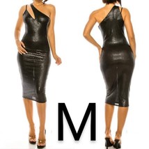 Sexy Black Embedded Sequins One Shoulder Night Out Midi Dress~Size M - £28.10 GBP