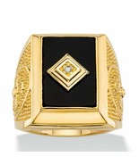 14K Yellow Gold Plated Black Onyx Emerald Simulated Cross Mens  Ring - £89.04 GBP