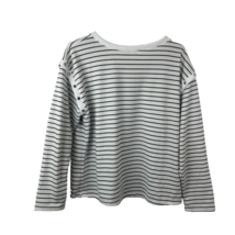 Women’s Black White Striped Long Sleeve Top Snap Button Shoulder Size L - $13.82