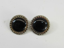 Vintage Black Button Medallion Clip on Earrings 51660 Cabochon - £12.63 GBP