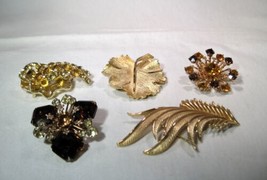 Vintage Yellow Orange Rhinestone Gold Tone Brooch Pin - Lot of 5 - K284 - $54.45