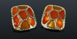 Vintage Gold Tone Amber Colored Web &quot; ARTWORKS &quot; Costume Jewelry Earrings - $11.48