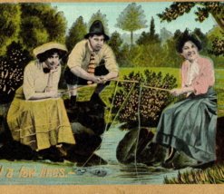 Women Fishing 1910 Postcard Vintage Humor Just A Few Lines - $12.95